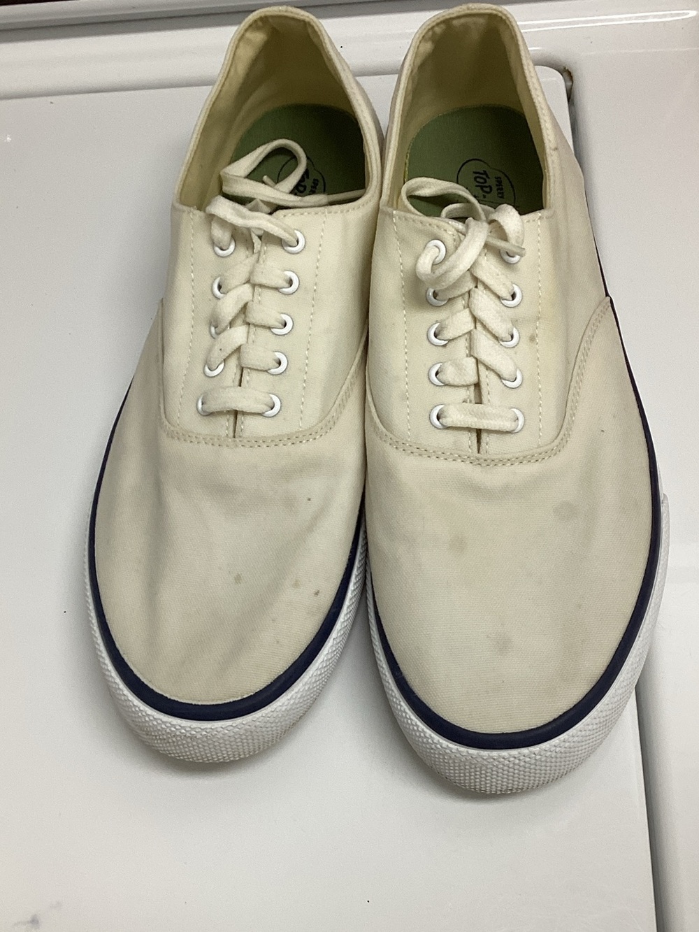 Sperry Cream Canvas Lace-Up Sneakers with Navy Trim